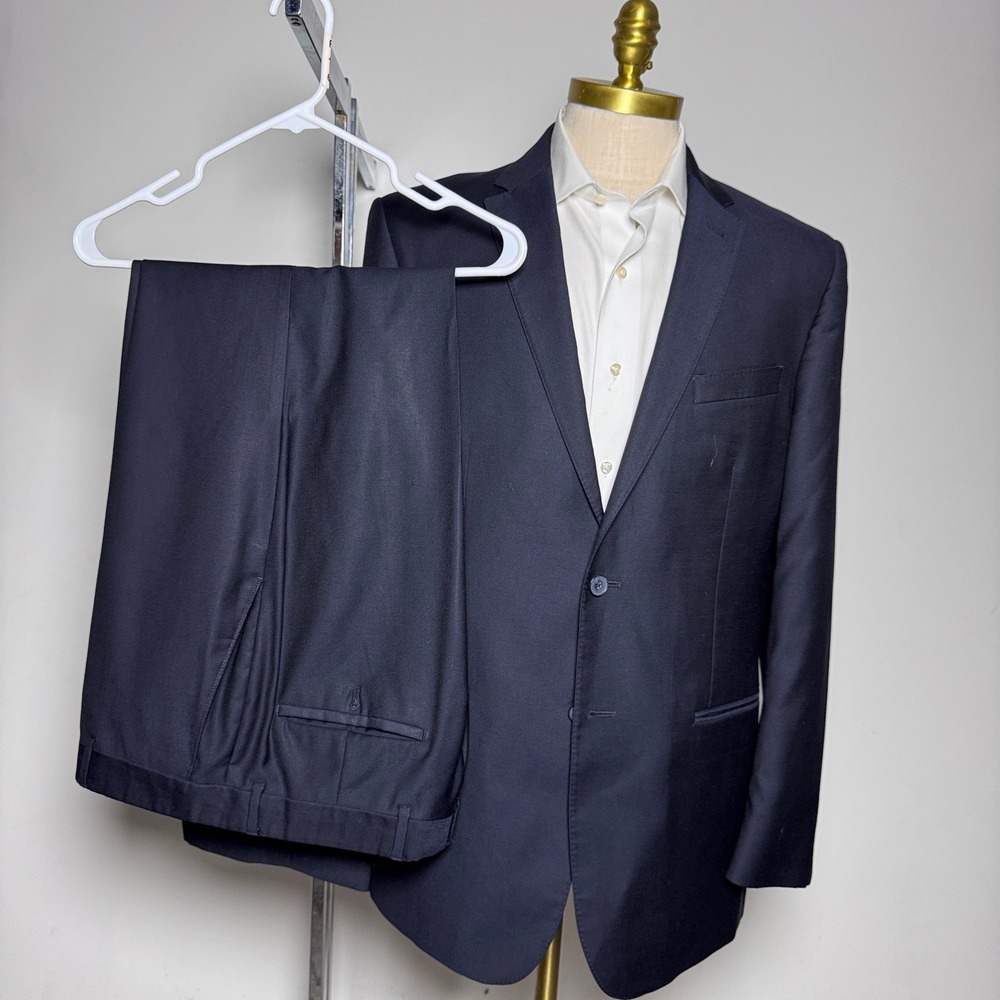 Joseph Jos A. Bank Suit Mens 42L W35 Navy Solid Slim Fit Wool Two Button